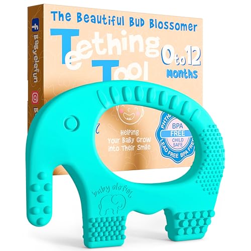 Image of Teething Toys for Babies Age 0 to 12 Months - Baby Elefun 5X Pain Relief Smart Teether - Zero Developmental Delay Silicone Baby Teething Toy Ring - Cute Infant Shower Gift Chew Toy for Babies