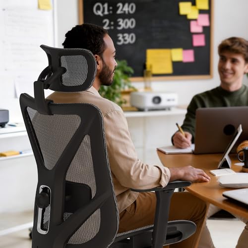 Image of ELABEST T23 Ergonomic Mesh Office Chair, High Back Computer Desk Chair, Breathable AirMesh with Dual-Move Lumbar Support, 3D Armrests & Headrest, Tilt Lock,Big and Tall for Home Office(Graphite)