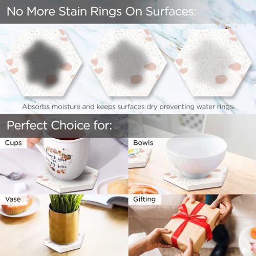 Image of The Better Home Coaster Set of 6 Diatomite Table Decor Accessories | Cups Mugs Glasses | Home Office Coaster Holder Hexagonal Design | Absorbent Pack