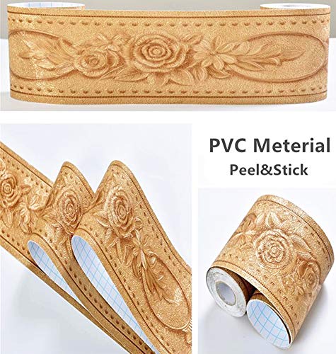 3D Flower Pattern Molding Peel Stick Wall Border For Home Decor Bathroom Kitchen,4 Inch By 16.4 Feet(Gold) #TOP3
