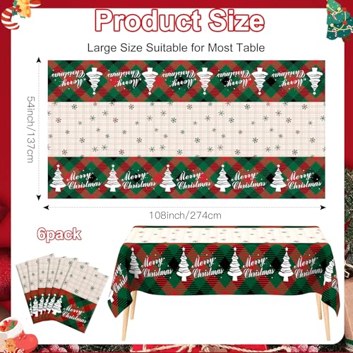 Image of Christmas Tablecloth, 6 PCS Christmas Tablecloth Disposable for Rectangle Table, 54 inch x 108 inch Plastic Snowflake Xmas Tree Decorative Table Cloth Tables Cover for Xmas Holiday Party Decorations Supplies