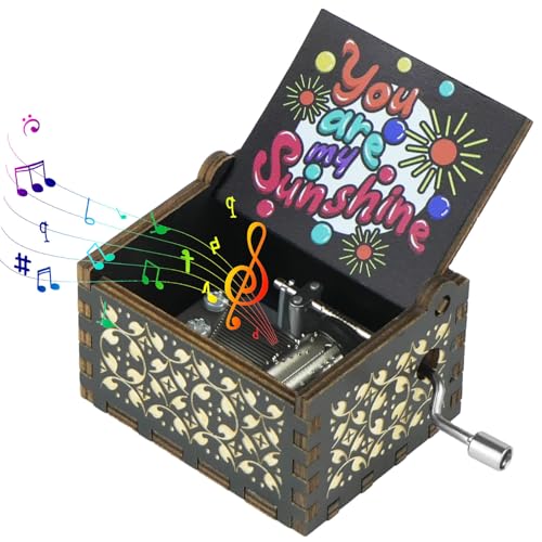 Gzdiyty Caixa de música You are My Sunshine, manivela exclusiva de madeira gravada vintage caixas musicais, presentes de aniversário de Natal para namorado sua namorada, mãe, ele, esposa, marido