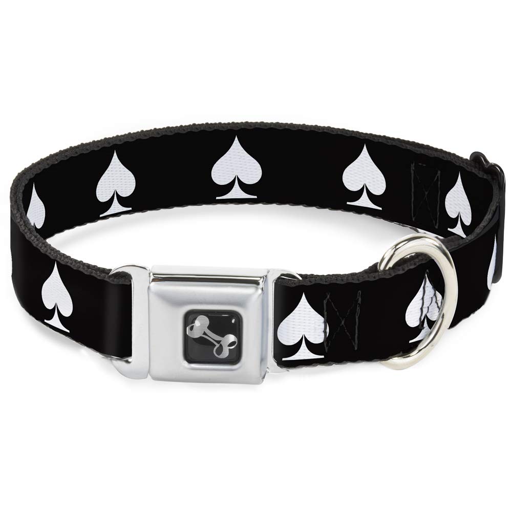 Dog Collar Seatbelt Buckle Spade Black White 11 to 17 Inches 1.0 Inch Wide