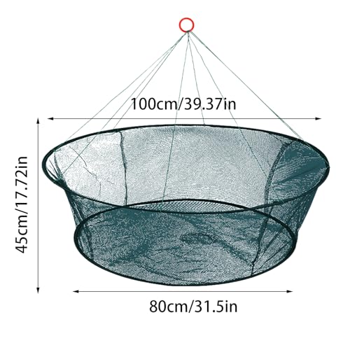 Cozlly Faltbares Fischernetz Handnetz,Köderfisch-Senke mit Fluchtschutz,Fischernetze mit Angelschnur,Wurf Handform Angelgussnetz,Handwurfkäfig zum Fangen von Fischen Garnelen Krabben