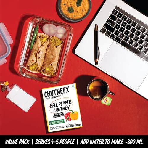 Image of CHUTNEFY|Bell Pepper (Coloured Capsicum) Chutney|100% Natural Ingredients|Pack of 2*75gms (Dry)|Add Water to Make 300ml|4-5 Servings Per Pack|Pairs Great with Tiffins, Parathas, Rotis & Sandwiches