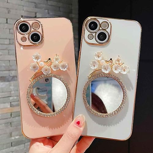 Image of KC Back Cover for Oneplus 12R 5G, Round Flower Mirror Electroplated Soft Silicone Camera Protection Case - Pink