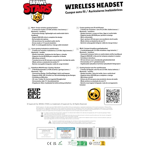 Subsonic - Brawl Stars Wireless Gaming Headset with LED and detachable microphone. Officially Licensed Gaming Headset, compatible with consoles, PCs, tablets and smartphones - Green