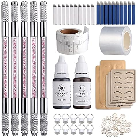 Charme Princesse Microblading Pen Kit Double Sided Manual Pen Kit with 20Pcs Needles Pigment Practice Skin Eyebrow Ruler Ring Cup for Permanent Makeup Supplies EK910S20-1 Cover