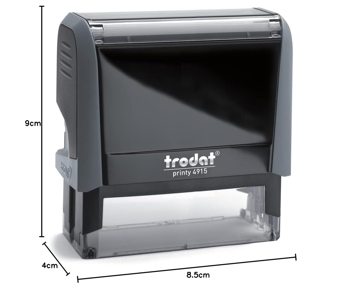 Trodat Printy 4915 Timbro Personalizzato Autoinchiostrante, max 6 Righe, Dimensione Impronta 70x25 mm, Colore Timbro Grigio, Cartuccia Inchiostro Blu, Ideale per Uffici, Aziende, Medici, Insegnanti