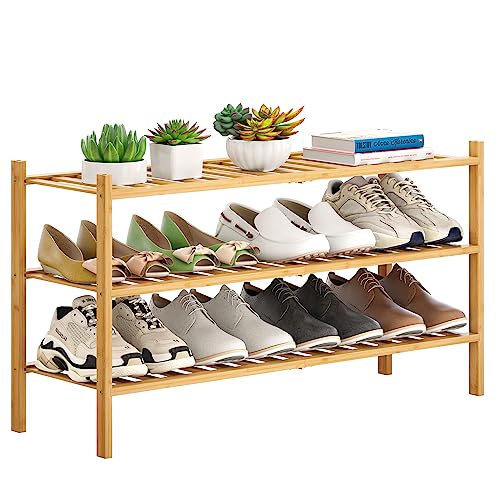 FILWH Bamboo Shoe Rack Stackable Shoe Shelf Storage Organizer for...