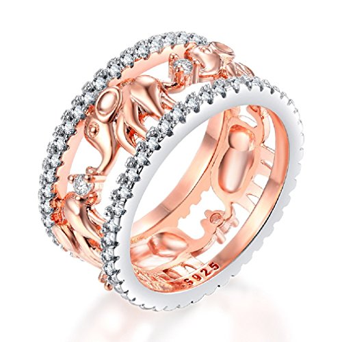 Uloveido Cute Cubic Zirconia Elephant Ring Rose Gold Plated Lucky Animal Rings for Women RA083