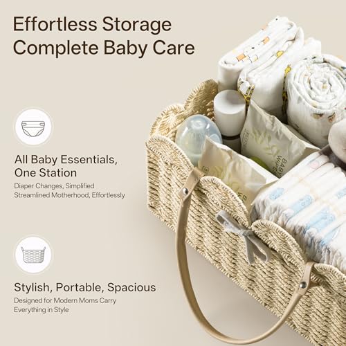 HBlife Large Baby Diaper Caddy, Paper Rope Storage Baskets Nursery Bin with Removable Divider, Portable Car Organizer for Diapers, Baby Shower Gifts, Newborn Essentials Must Haves by HBlife - Image 4
