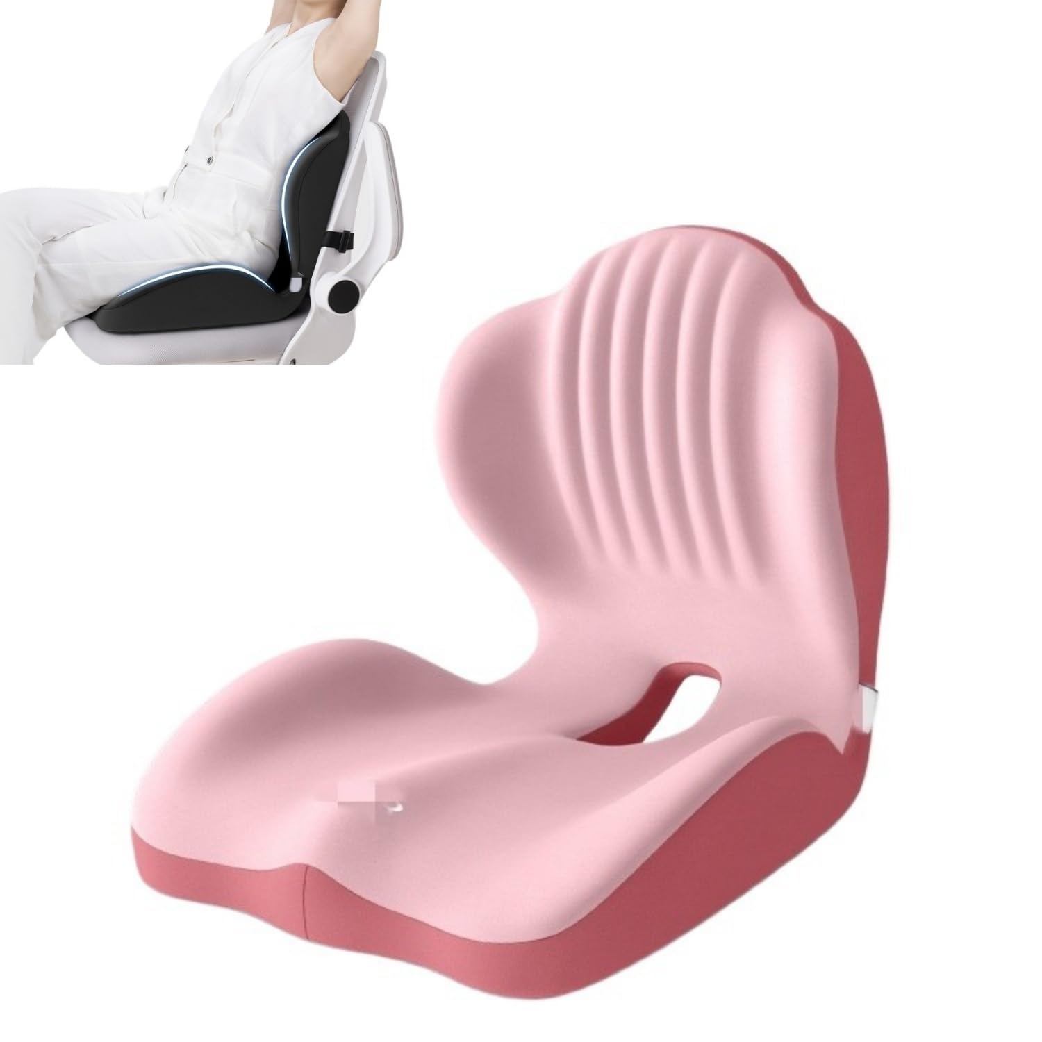 2-in-1 Back and Seat Cushion with Lumbar Support，Memory Foam L-Shaped Integrated Seat Cushions，L-Shaped Ergonomic Support with Non-Slip Base, Breathable For Car,Office,Home (Pink)