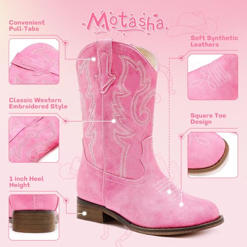 Image of Motasha Girls Cowgirl Boots Unisex-Child Mid Calf Glitter Toddler Cowboy Boot Little Big Kids Western Riding Shoes