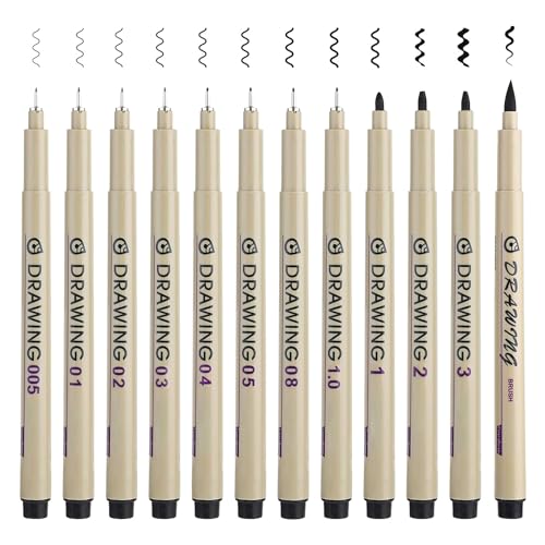 Opiniones de Juegos de dibujo más recomendados. 46 (12pcs) Bolígrafos de dibujo negro,pluma de dibujo,Bolígrafos para Dibujar de Diferentes Tamaños,Bolígrafos de Delineador Fino para Bocetos,para principiantes, ilustración,...