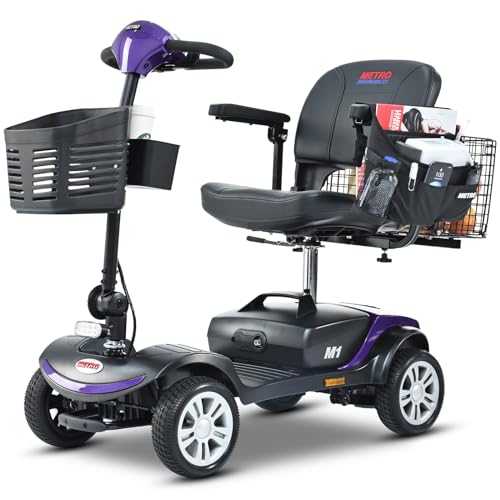 Folding Mobility Scooter for Seniors 4 Wheel Scooter for Adults Electric Medical Scooter Compact for Travel - Electric Powered Wheelchair Device - Compact Heavy Duty Mobile (Purple)