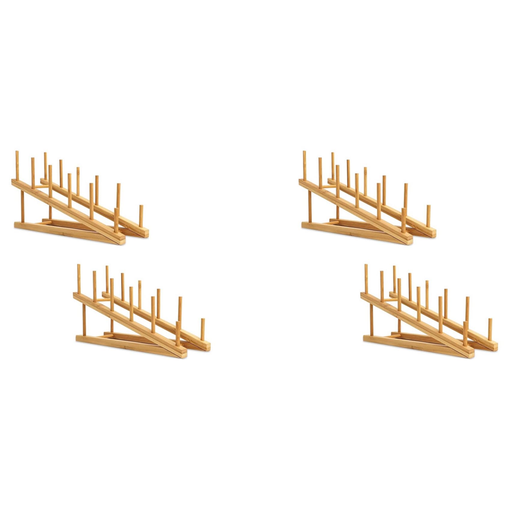 Hndhbfgrt 4 PCS Wooden Dish Rack Bamboo Plate Rack Stand Pot Lid Holder, Dish Drying Rack Kitchen Cabinet Organizer for Dish Plate
