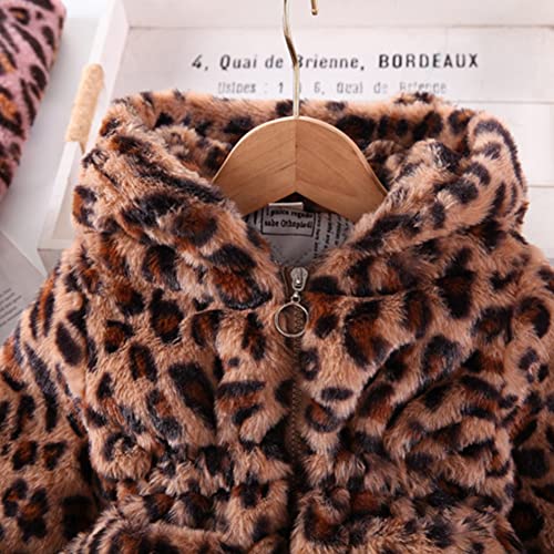 Kids Toddler Little Big Girls Boys Fall Winter Warm Clothes Long Sleeve Plush Faux Fur Hooded Zip Up Pocket Coats Jacket Thick Fleece Windproof Parka Overcoat Outwear Brown-Leopard 5-6 Years #TOP2