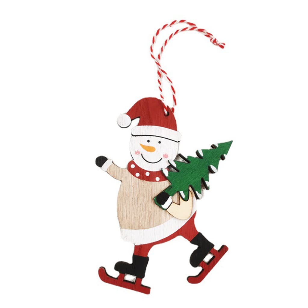 Buxuaaaa Cartoon Wood Chip Ornaments Wooden Santa Snowman Elk Decors Christmas Tree Hanging Pendants for Home Party Wooden Cartoon Santa Snowman Elk Ornament Christmas Pendant Charm