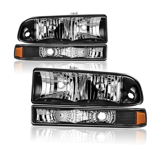 Headlights Assembly Compatible with 1998-2004 Chevrolet S10 Pickup 98-05 Chevy Blazer Halogen Headlamp w/Bumper Lights Black Housing Amber Corner