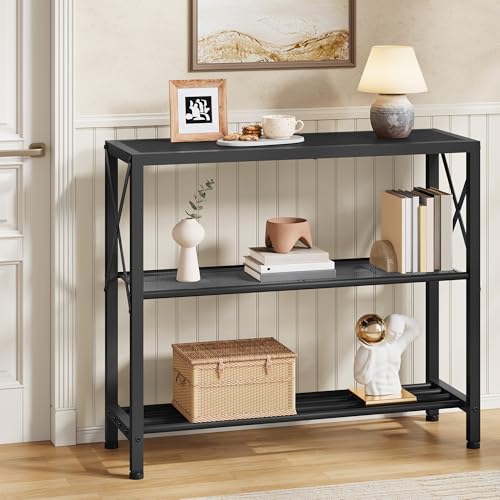 Hoctieon Console Meuble, Console Entree 3 Étagères, Cadre en Métal Meuble Entree, Table d'Appoint Structure en X, Petite Table pour Couloir, Entrée, Salon,...