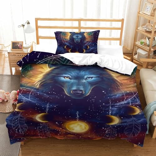 Housse de couette loup 3D respirante et parure de lit single douce