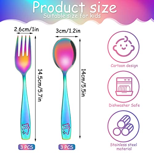 Pimoys Rainbow Silverware Set for Toddlers, Stainless Steel Dishwasher Safe Kids Cutlery, 12 Pieces Forks and Spoons