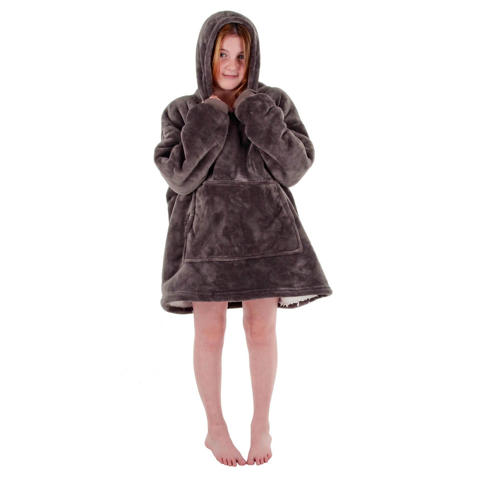 Hodge And Hodge Unisex Dark Grey Teens Hoodie Blanket Sherpa Fleece Sweatshirt Oversize Top