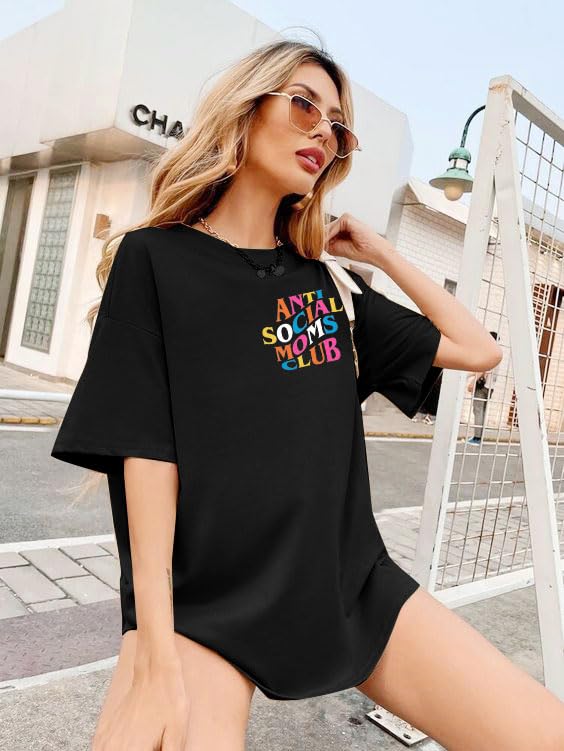 Anti Social Mom Club Shirt Oversized Mama Shirts Funny Mom Life Graphic Tee Casual Short Sleeve Tops2