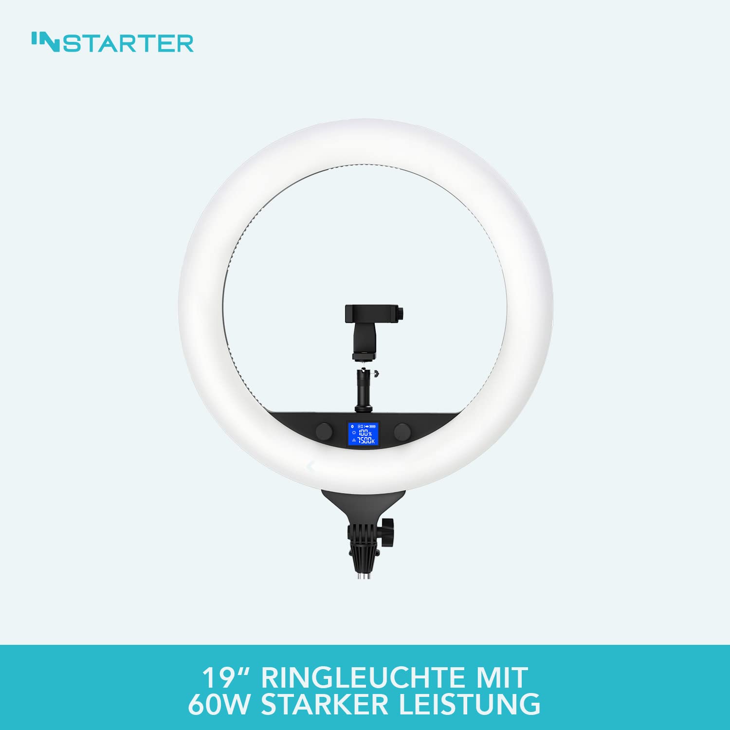 RGB LED Ringlicht mit Stativ, Ringleuchte 180° schwenkbar, Videoleuchte 60 W mit 360° Kugelkopf, Flexible Kamera Beleuchtung dimmbar