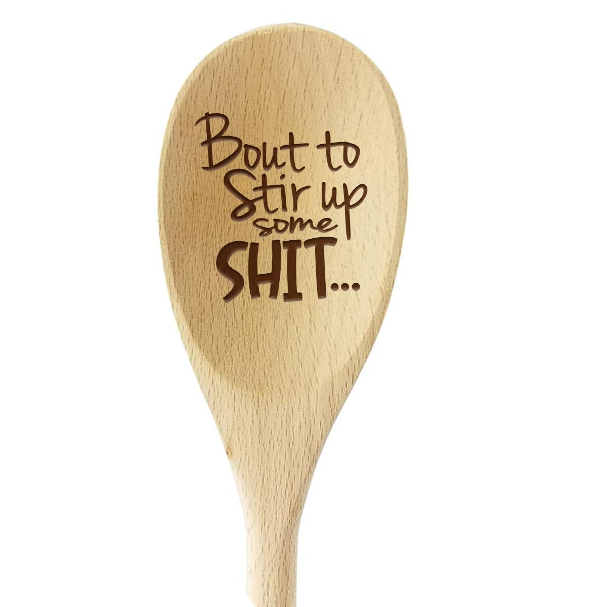 CERAVI Funny Spoons, Bout to Stir Up Some Shit Engraved Novelty Prank Wooden Spoon, Cooking Mixing Oval Spoons, Funny Housewarming Gift Basket Ideas Prank Christmas Holiday