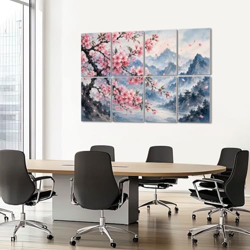 Paneles Acústicos Decorativos VVLUXIDECO 8 Piezas 48"x32" Absorbentes de Sonido con Diseño de Árbol de Cerezo y Paisaje en Acuarela miniatura 7