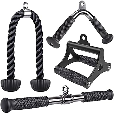 Kipika Tricep Pull Down Attachment, Cable Machine Accessories for Home Gym, Cable Machine Attachments Pulley System Gym, Rotating Straight Bar 18", Tricep Rope 36", V Handle with Rotation,V-Shaped Bar Cover