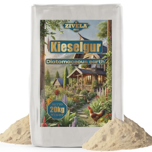 Terre de diatomée pour poules 20 kg – Terre de diatomée 100 % naturelle pour l'horticulture, les applications techniques et l'élevage, sûre et efficace dans la lutte contre les parasites – Idéal pour