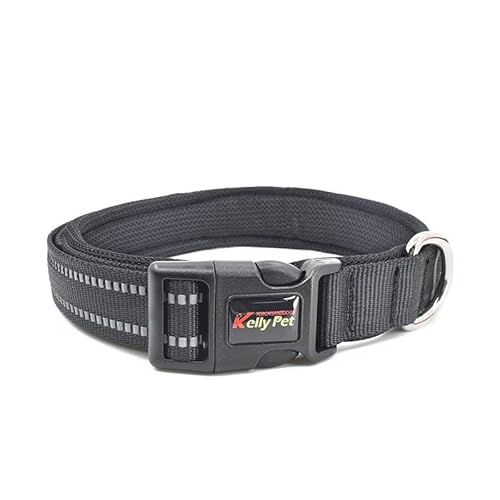 Podazz Collier pour Chien en Nylon Réfléchissant,Collier Ajustable pour Animaux de Compagnie avec Boucle de Sécurité,Convient aux Chiens de Petite et Moyenne Taille (Noir, M) Cover
