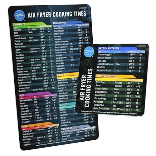 Air Fryer Magnetic Cheat Sheet Set - Air Fryer Accessories Cookbook - As Seen on the Today Show an Easy to Use AirFryer Time Chart Set - Strong Magnet Quick Reference Cooking Guide for Frying (Black)