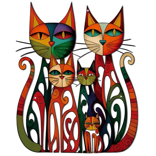 Wesiti Cat Wall Art Decor Iron Wall Sculptures Decor for Cats Lover 10.6 x 15.7 Inches Colorful Mid Century Cat Retro Signs for Home Living Room Bedroom Kitchen Office (Vintage-chic)