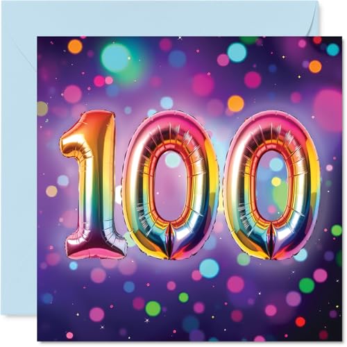 Cartes anniversaire 100 ans femme homme, ballon arc-en-ciel