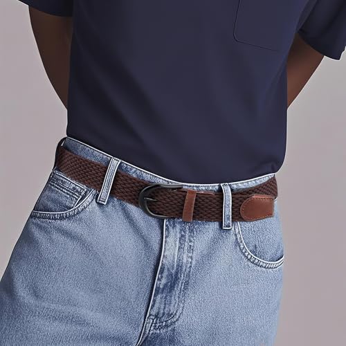 Image of Mile High Life | Braided Stretch Elastic Belts | Pin Oval Solid Black Belt Buckle | PU Loop End Tip Men /Women /Junior Belt