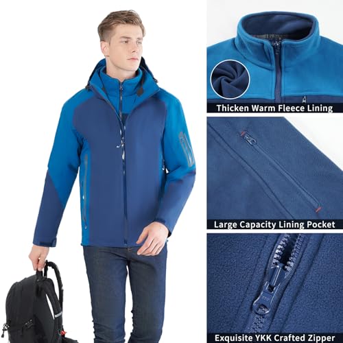 HALO RAIN Waterproof Men's 3 in 1 Rain Jacket Waterproof Raincoat Winter Jacket Warm Coat with Inner Warm Fleece Coat4