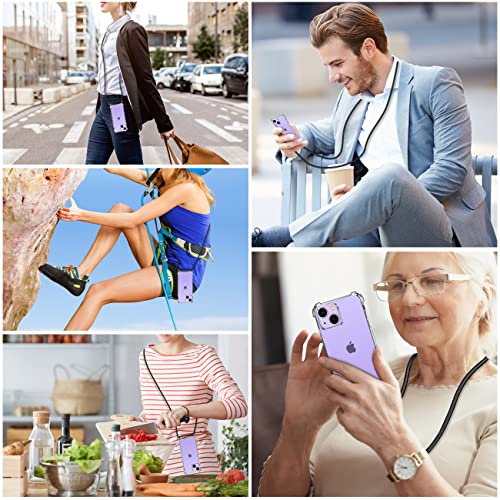 FAMROLLS 対応 iPhone 14 ケース クリア 6.1 インチ 【ストラップ2種付き】対応 iPhone 14 スマホ シリカゲル カバー 透明 保護ケース 薄型 軽量 長さ調整ボタン付きの肩掛けストラップ 首掛け 縄掛けケース 多目的ファッションデザインアイフォン14 対応 ワイヤレス充電 TPU 全面 保護カバー 【米軍MIL規格·四隅衝撃吸収·黄変防止·すり傷防止】