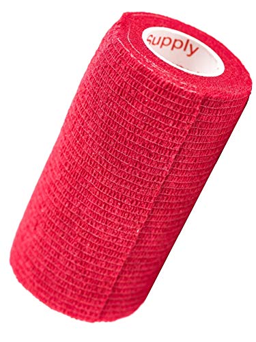 Image of Vet Wrap Tape (Red) (2 Pack) (4 Inch x 15 feet) Self Adhesive Adherent Adhering Cohesive Flex Self Stick Bandage Grip Roll Dog Cat Pet Horse