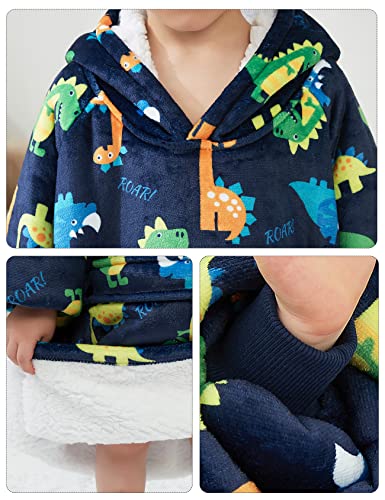 Image of KFUBUO Dinosaur Wearable Blanket Hoodie for Kids Toddlers Sherpa Blanket Sweatshirt with Pocket 2-6 Year Old Boys&Girls Birthday Gifts | Dinosaur, Sherpa, Heavy Material, Oversized Sweatshirt Blanket, Kids Blanket, Girl Boy Gifts, Cozy Gifts for Kids