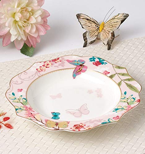 YBK Tech Bone China Dessert Plate/Salad Plate Ceramic Plate for Breakfast Afternoon Tea- Butterfly Pattern (Pink (8.5inches Deep Plate)) - Image 2