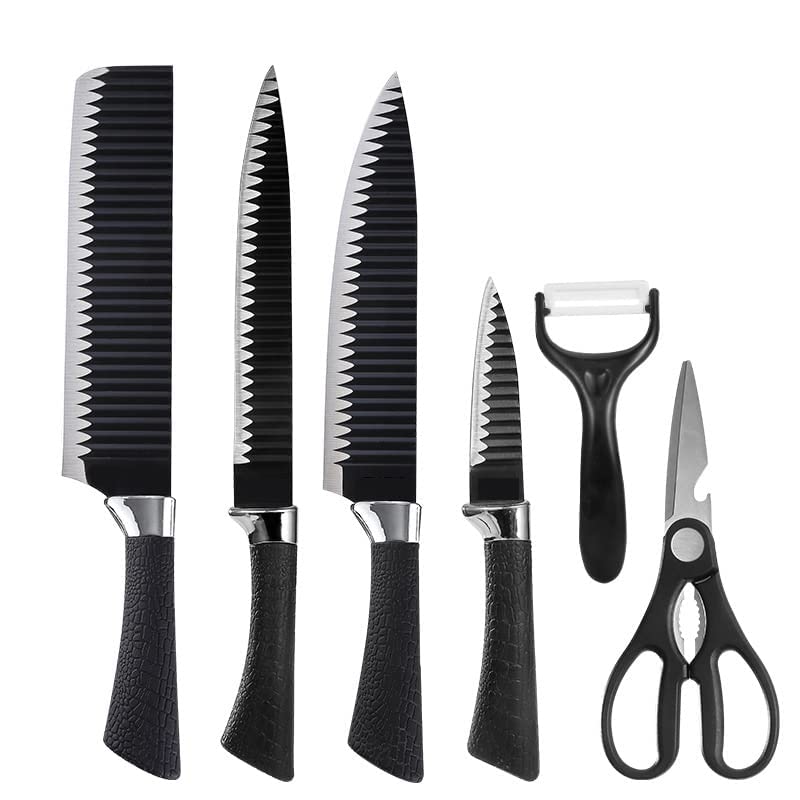 FONICX FIT 6 Pieces Professional Kitchen Knife Set, Meat Knife, Chef’s Knife with Non-Slip Handle for Home Kitchen and Restaurant with Chef Peeler and Scissor