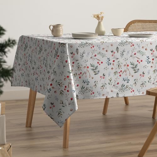 GAMUSI Mantel Navidad Antimanchas Algodón Mesa Comedor Decoración Navideña Rectangular Tacto Tela 160x300 cm