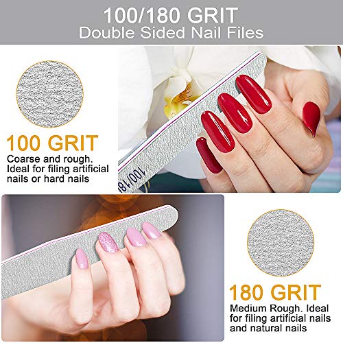 Professional Nail Files, Emery Board Nail File for Natural Nails 100/180/240 Grit Nail Files for Acrylic Nails 12pcs Fine Grit Nail File Manicure Tools Coarse Washable Fingernail Files… (100/180 Grit)