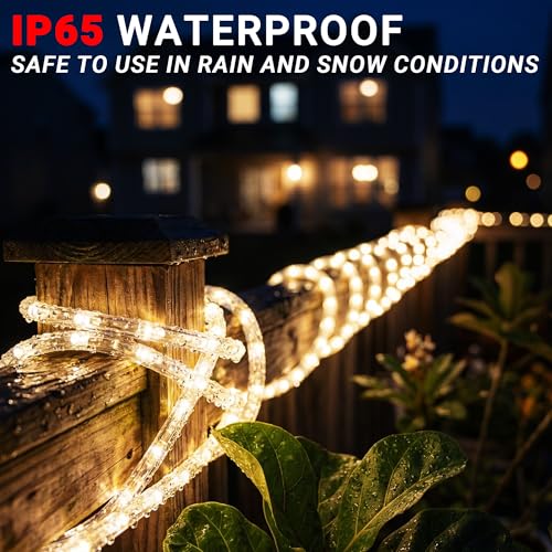 Image of 100ft Rope Lights For Outside, Connectable & Flexible Tube Lights with 8 Modes Controller,Waterproof Warm White LED Rope Lighting for Deck,Garden,Pool,Patio, Indoor & Outdoor Landscape Strip Lights