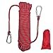 HAIY Kletterseil Outdoor Klettern Sicherheitsseil, Durchmesser 10.5mm mit 2 Karabinern Geflochtenes Nylonseil, Hochfestes Sicherheitsseil Rettungsseil Feuerrettungs-Fallschirm-Seil, Rot Länge 20m