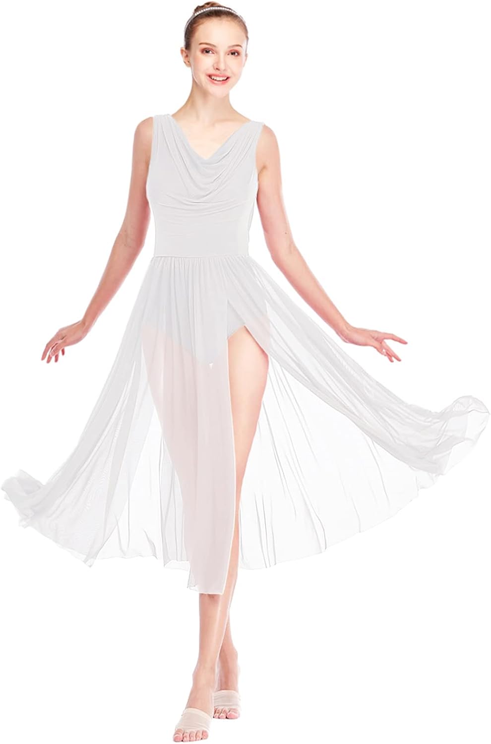 Women Lyrical Modern Ballet Dress Camisole Skirted Leotard Asymmetrical Tulle Dance Costume